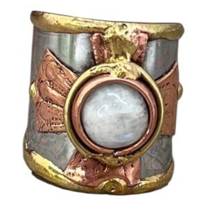 Mixed Metal Adjustable Ring Stainless Steel Copper Brass Moonstone NEW Artisan
